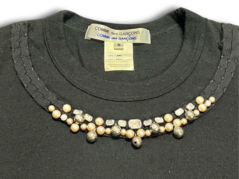 COMME des GARCONS コムコム コムデギャルソン パール ビジュー装飾 長袖 ニット セーター ブラック size S レディース フランス製【中古】【鑑定済み】【送料無料】