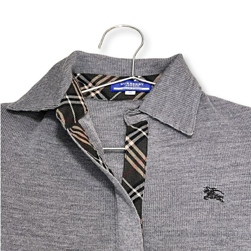 BURBERRY BLUE LABEL バーバリー ニット 半袖 ポロ セーター レディース size 38 グレー 正規品【中古】【鑑定済み】