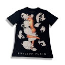 PHILIPP PLEIN HOMME フィリップ プレイン オム メンズ 半袖 Tシャツ ブラック XSサイズ Champagne Shower ラインストーン ガール プリント【中古】【鑑定済み】【送料無料】