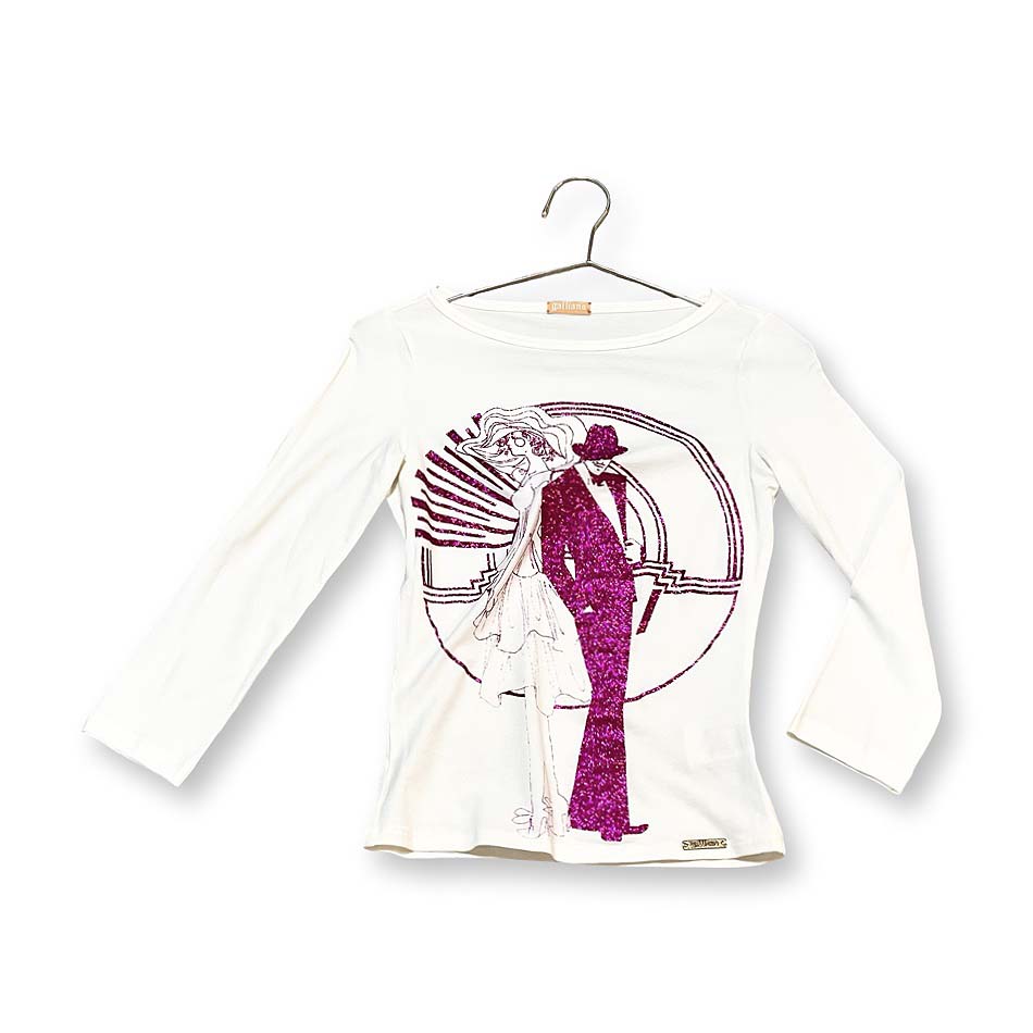 乐天商城 - Galliano ガリアーノ ピンク グリッター 七分袖 ロングスリーブ Tシャツ カットソー ホワイト size XXS レディース 国内正規 Aランク【中古】【鑑定済み】【送料無料】