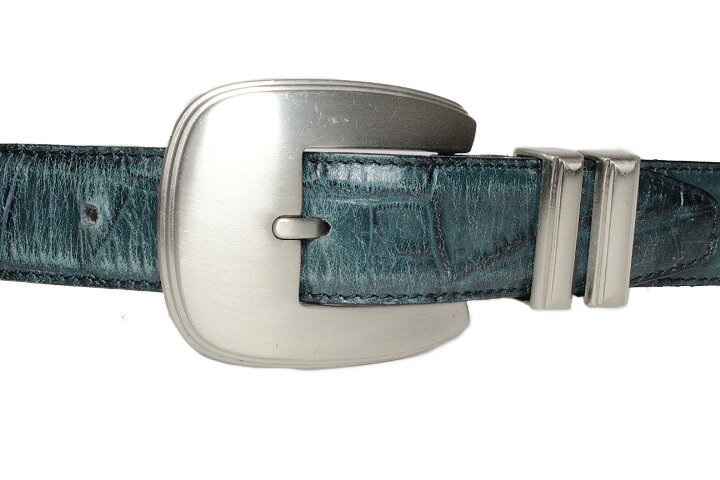 GIANNI VERSACE ジャンニ ヴェルサーチ クロコ型押しデザイン レザー ベルト ネイビーブルー size 80 / 32 メンズ 当時物 ヴィンテージ【中古】【鑑定済み】【送料無料】