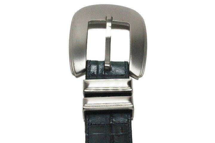 GIANNI VERSACE ジャンニ ヴェルサーチ クロコ型押しデザイン レザー ベルト ネイビーブルー size 80 / 32 メンズ 当時物 ヴィンテージ【中古】【鑑定済み】【送料無料】