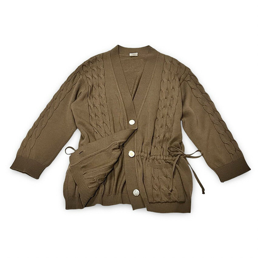 BALLY バリー ケーブルニット リボン カーディガン ブラウン size M レディース 正規品 Aランク【中古】【鑑定済み】【送料無料】