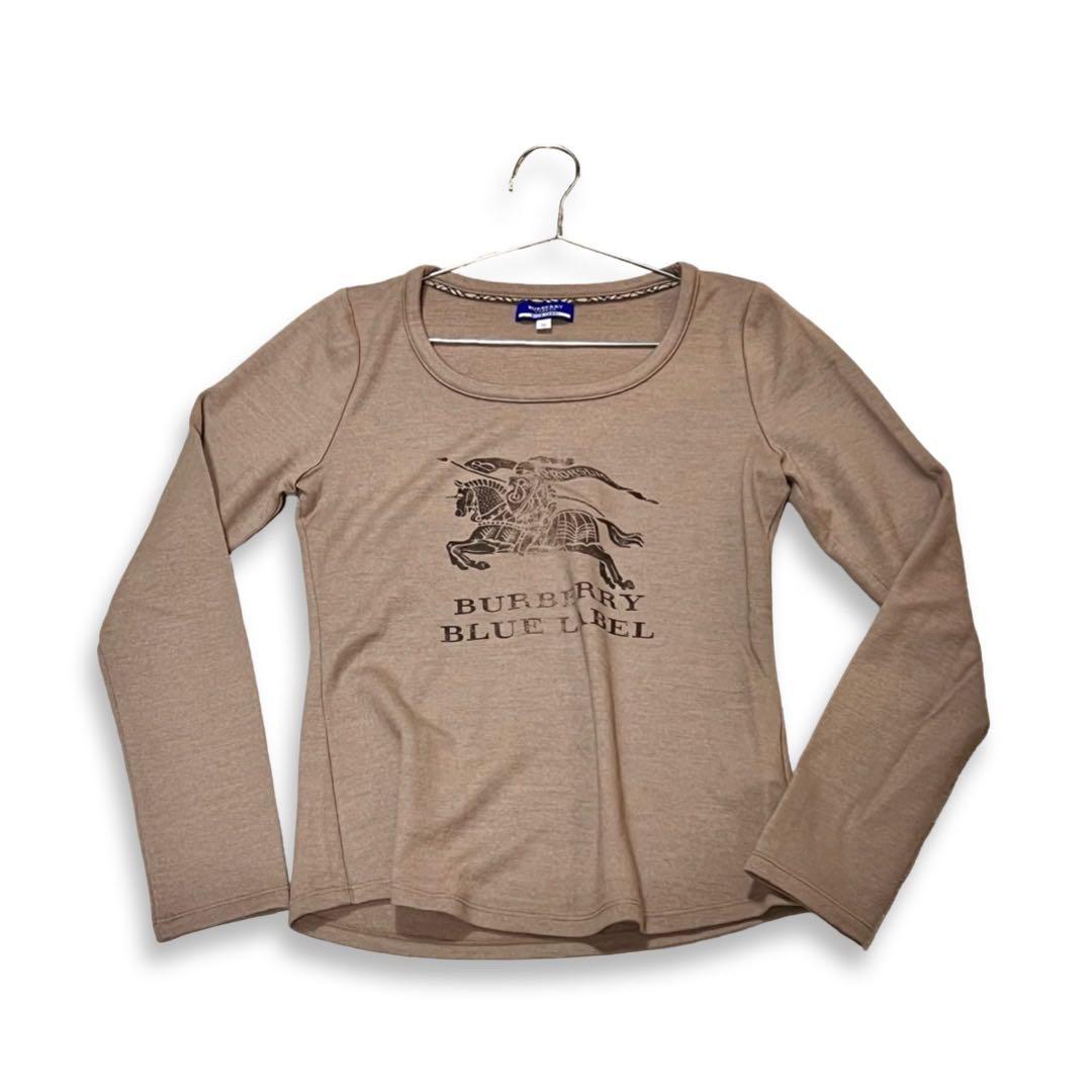 BURBERRY BLUE LABEL バーバリー エクストリアン ナイト プリント 長袖 Tシャツ カットソー size 38 ベージュ レディース【中古】【鑑定済み】