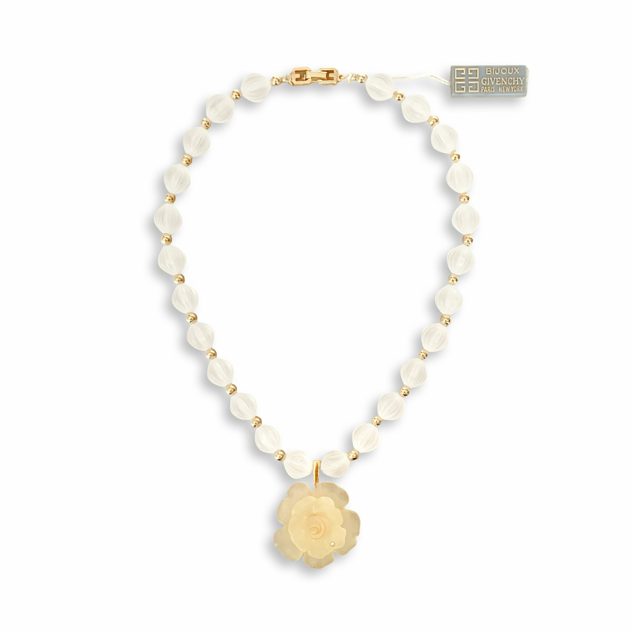 Rakuten - GIVENCHY ジバンシィ フラワーモチーフ トップ ビジュー ネックレス ペンダント ホワイト タグ付き レディース 正規品【中古】【鑑定済み】