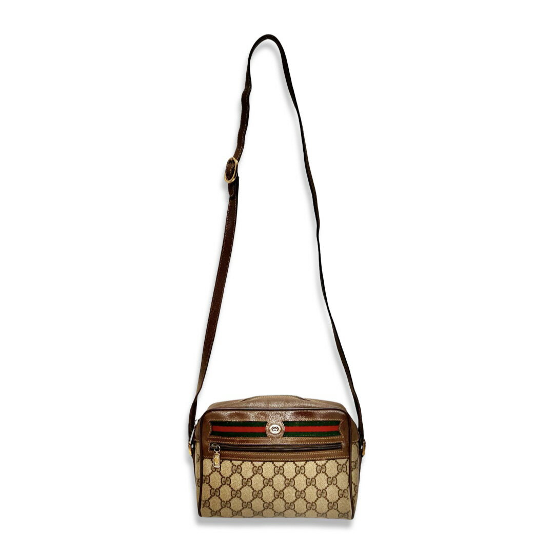 GUCCI Accessory Collection オールドグッチ シェリーライン GG ミニショルダーバッグ ブラウン イタリア製 正規品【中古】【鑑定済み】【送料無料】
