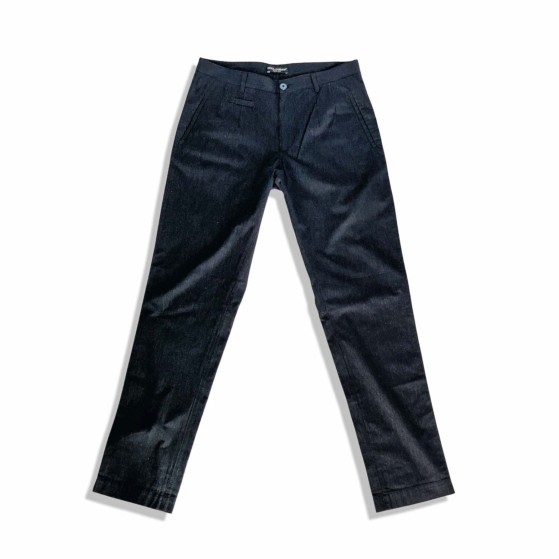 乐天商城 - DOLCE&GABBANA ドルチェ&ガッバーナ 細ストライプ柄 コットン パンツ ネイビー size 44 メンズ イタリア製【中古】【鑑定済み】