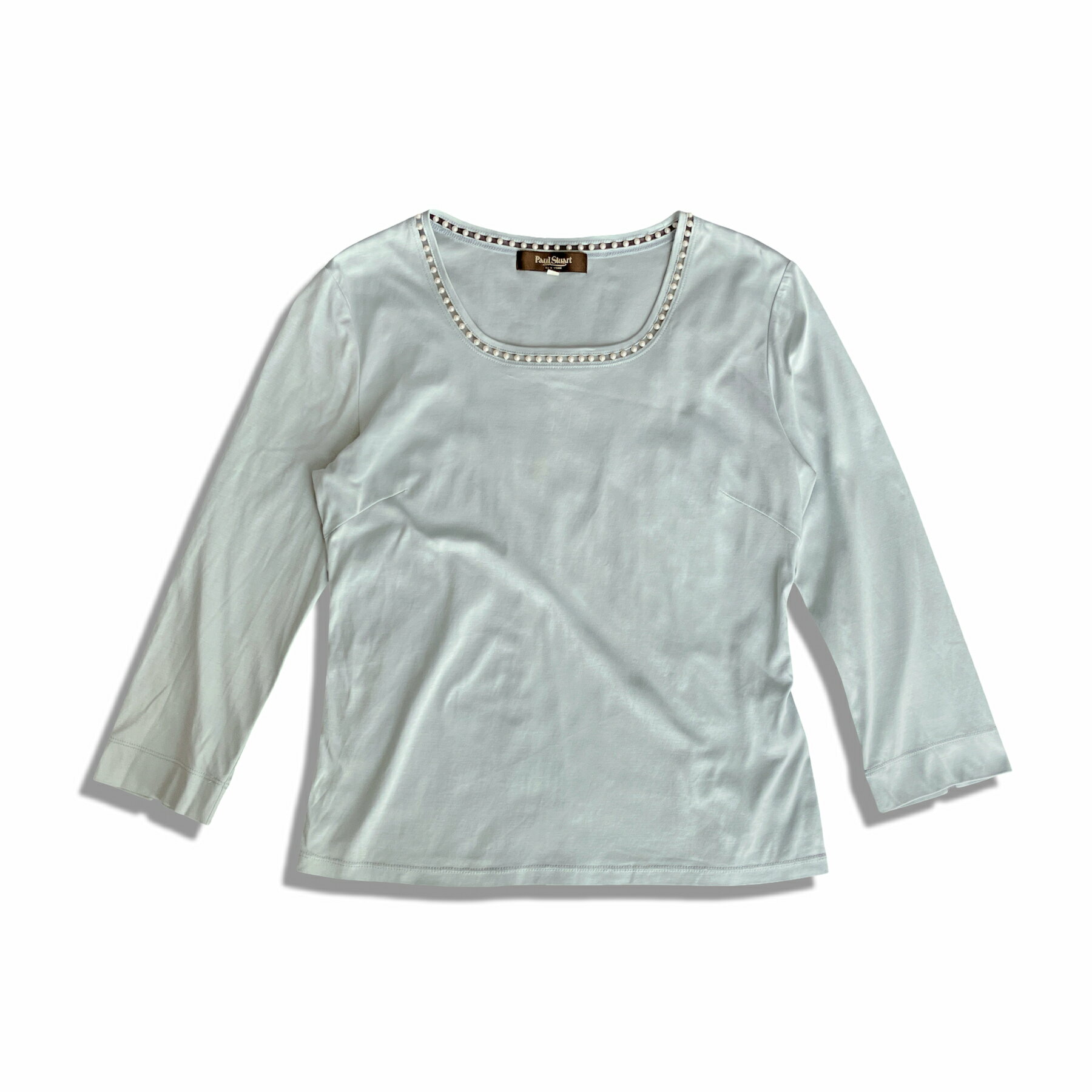 乐天商城 - Paul Stuart ポール スチュアート パール装飾 七分袖 カットソー Tシャツ size 6 ライトブルー レディース トップス 三陽商会タグ【中古】【鑑定済み】