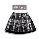 PRADA プラダ タグ付き チェック柄 シルク フレア ひざ上丈 スカート ブラック ホワイト size 38S ほぼ未使用【中古】【鑑定済み】【送料無料】