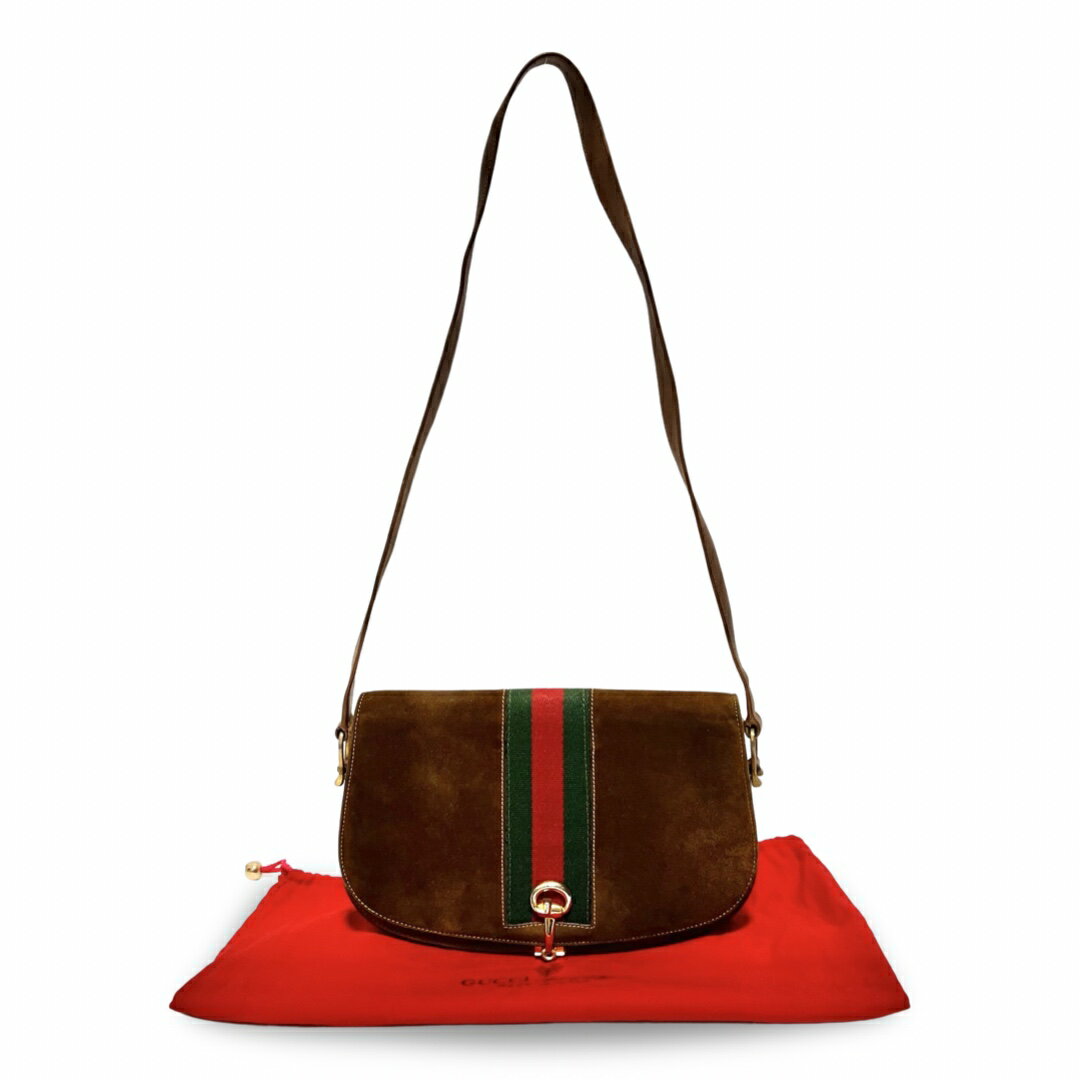 GUCCI オールドグッチ ホーズビット シェリーライン スエード ショルダーバッグ ブラウン ヴィンテージ 希少 レア【中古】【鑑定済み】【送料無料】