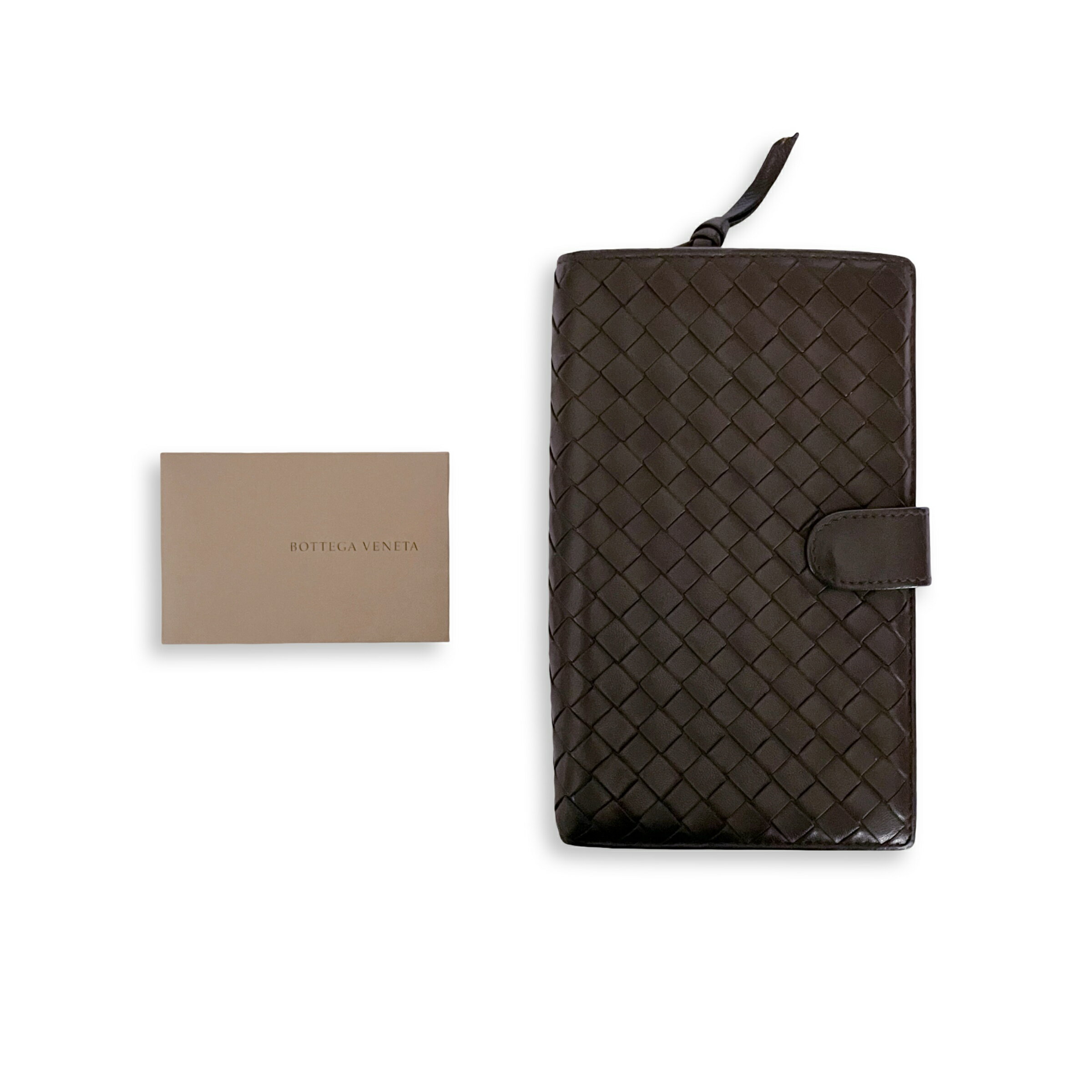 乐天商城 - BOTTEGA VENETA ボッテガヴェネタ 長財布 ラムスキン ダークブラウン イントレチャート 手帳型 【中古】【鑑定済み】