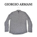 GIORGIO ARMANI ジョルジオ アルマーニ ノーカラー Vネック 総柄 長袖 シャツ メンズ size 40 ネイビー 9SGCCZ12TZ20018 正規品【中古】【鑑定済み】【送料無料】【中古】【鑑定済み】【送料無料】