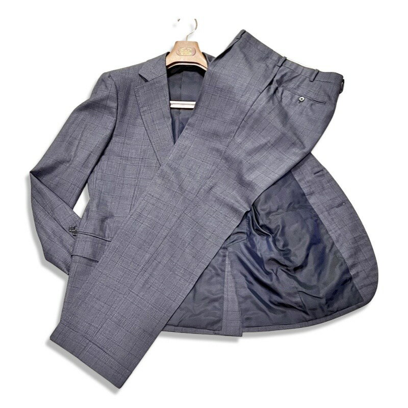 COL コルウ ビスポーク LANIFICIO WOOL グレンチェック柄 3B シングルブレスト ジャケット スーツ ネイビー メンズ 日本製【中古】【鑑定済み】【送料無料】【中古】【鑑定済み】【送料無料】