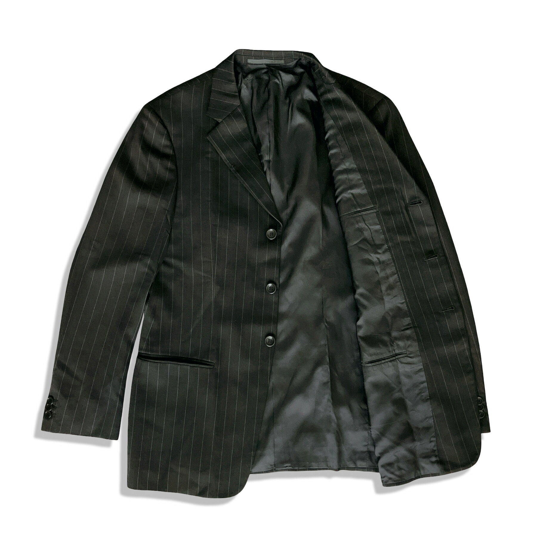 ブランハート 楽天市場店のARMANI COLLEZIONI アルマーニ コレツィオーニ ピンストライプ シングルブレスト スーツ size 48 ブラック メンズ ビジネス【中古】【鑑定済み】｜アングル2