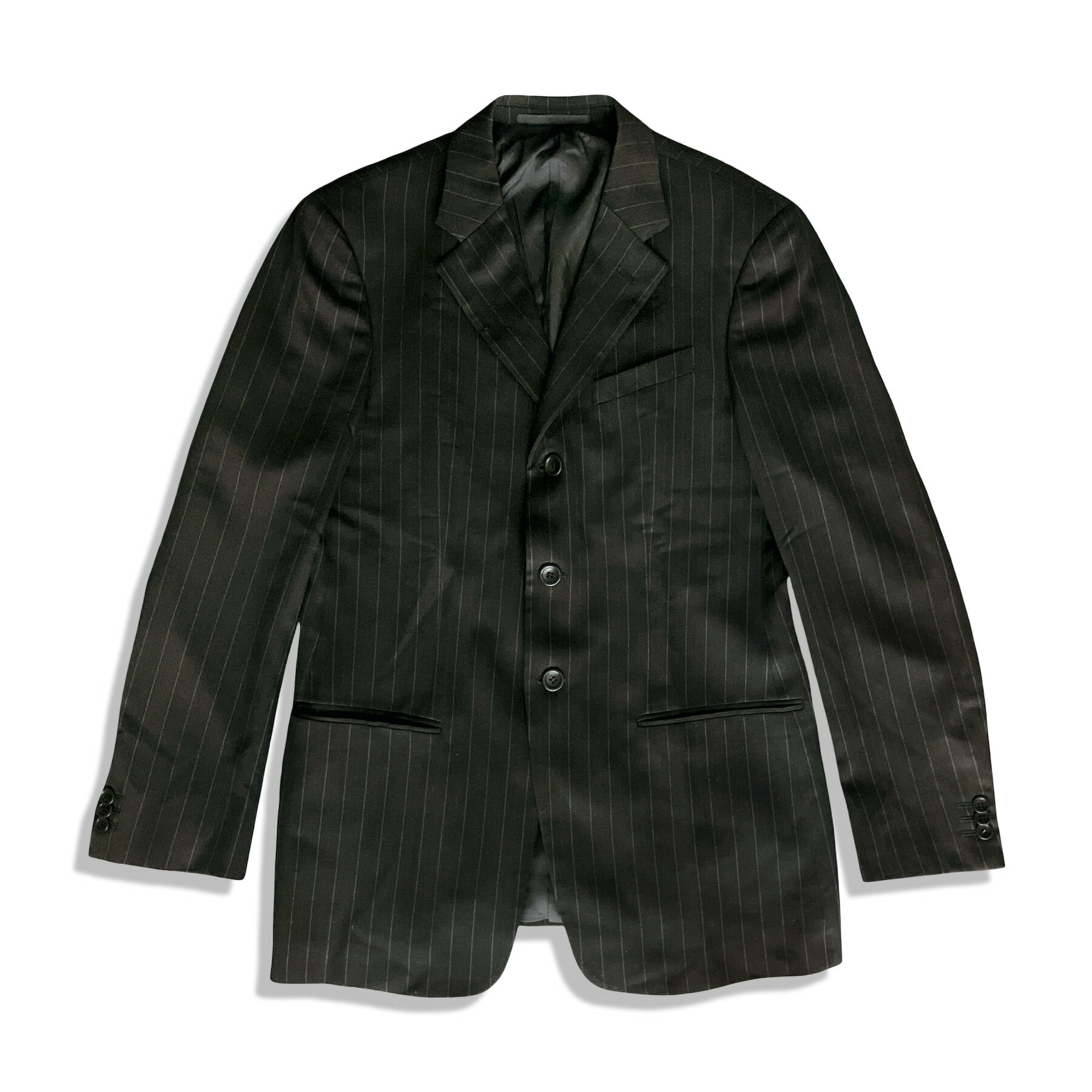 ブランハート 楽天市場店のARMANI COLLEZIONI アルマーニ コレツィオーニ ピンストライプ シングルブレスト スーツ size 48 ブラック メンズ ビジネス【中古】【鑑定済み】｜アングル3
