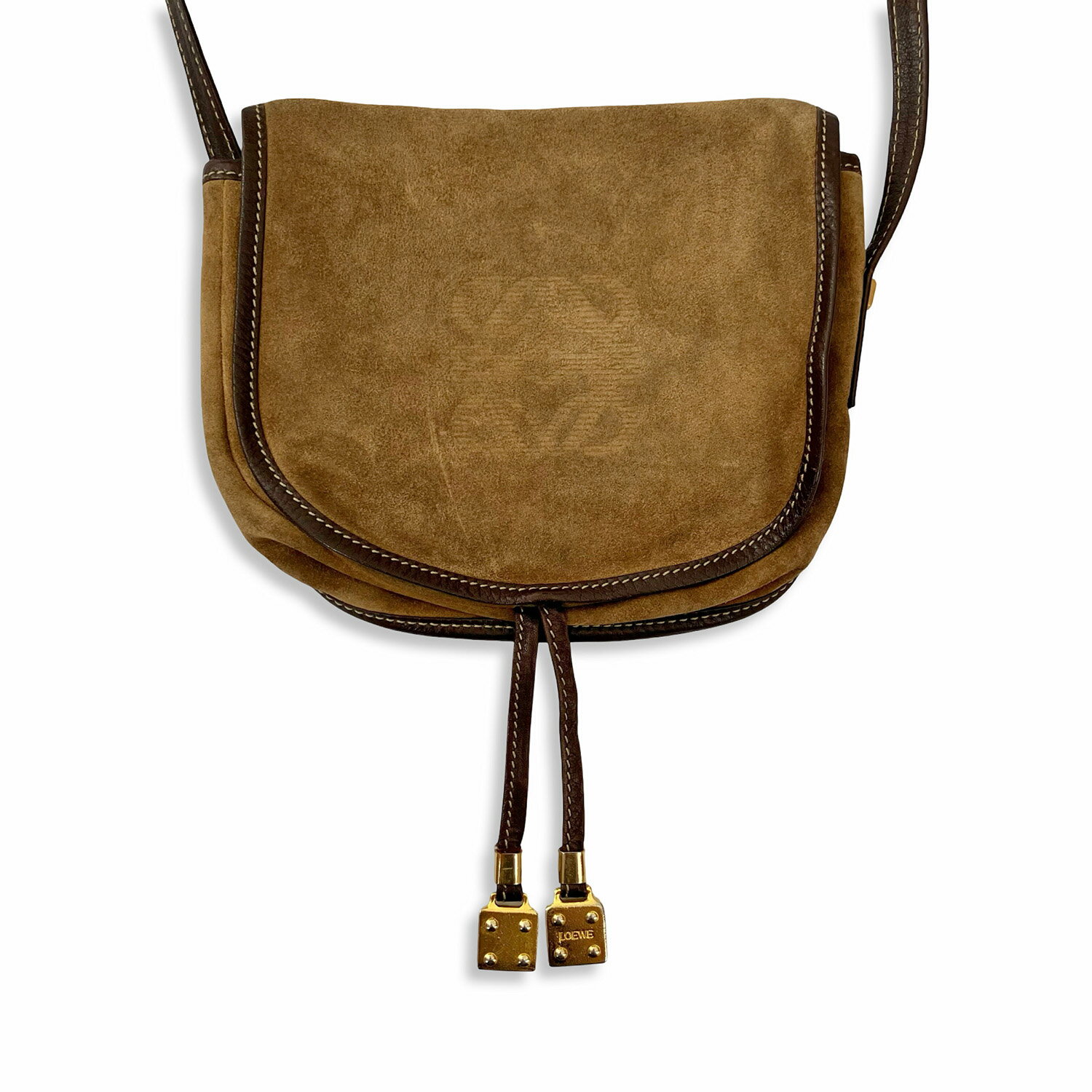 LOEWE ロエベ アナグラム スエード ショルダーバッグ ポシェット サコッシュ キャメル ブラウン レディース【中古】【鑑定済み】