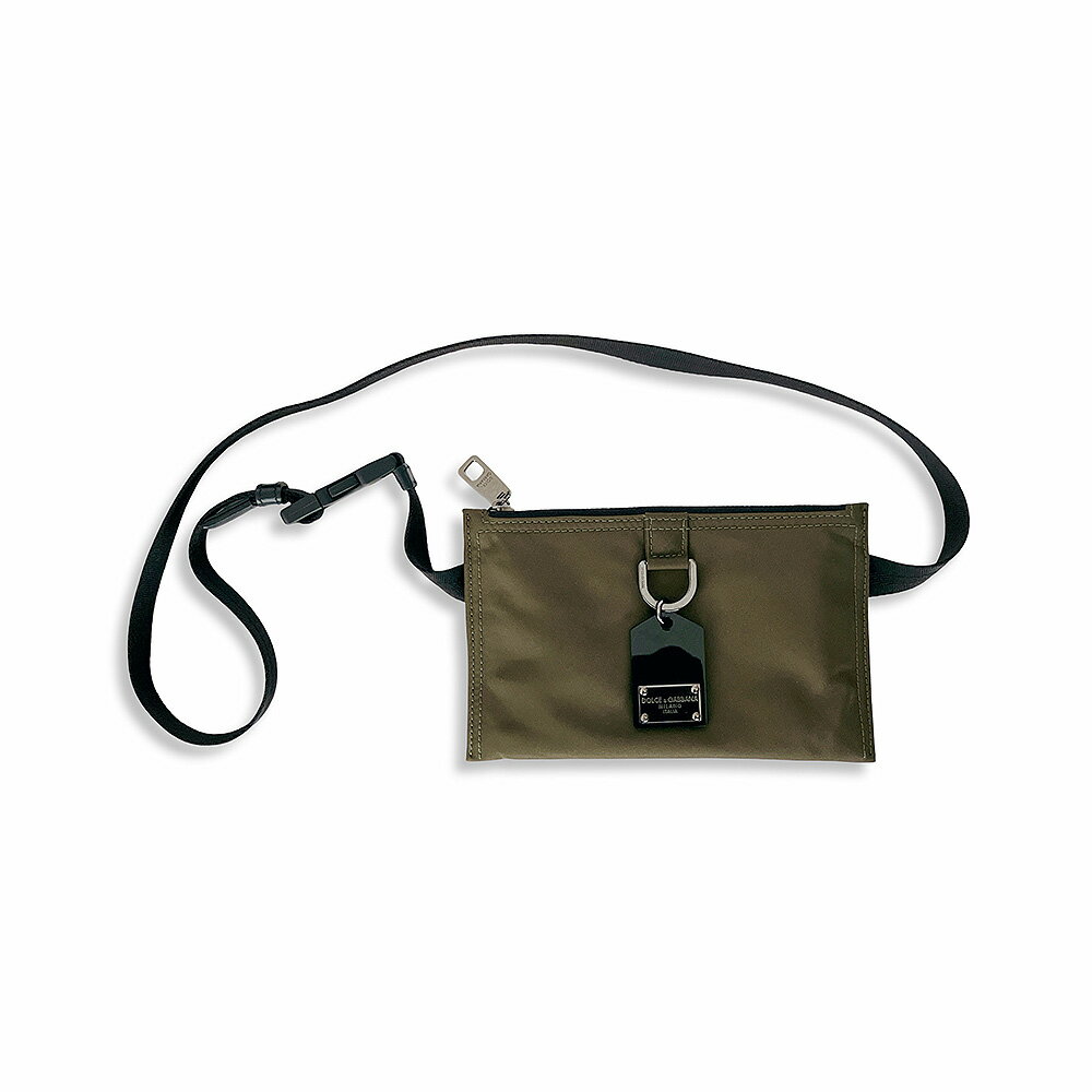 DOLCE & GABBANA ドルチェ&ガッバーナ ナイロン サコッシュ ボディバッグ ショルダーバッグ ロゴプレート カーキ ユニセックス SAランク【中古】【鑑定済み】(4.0)
