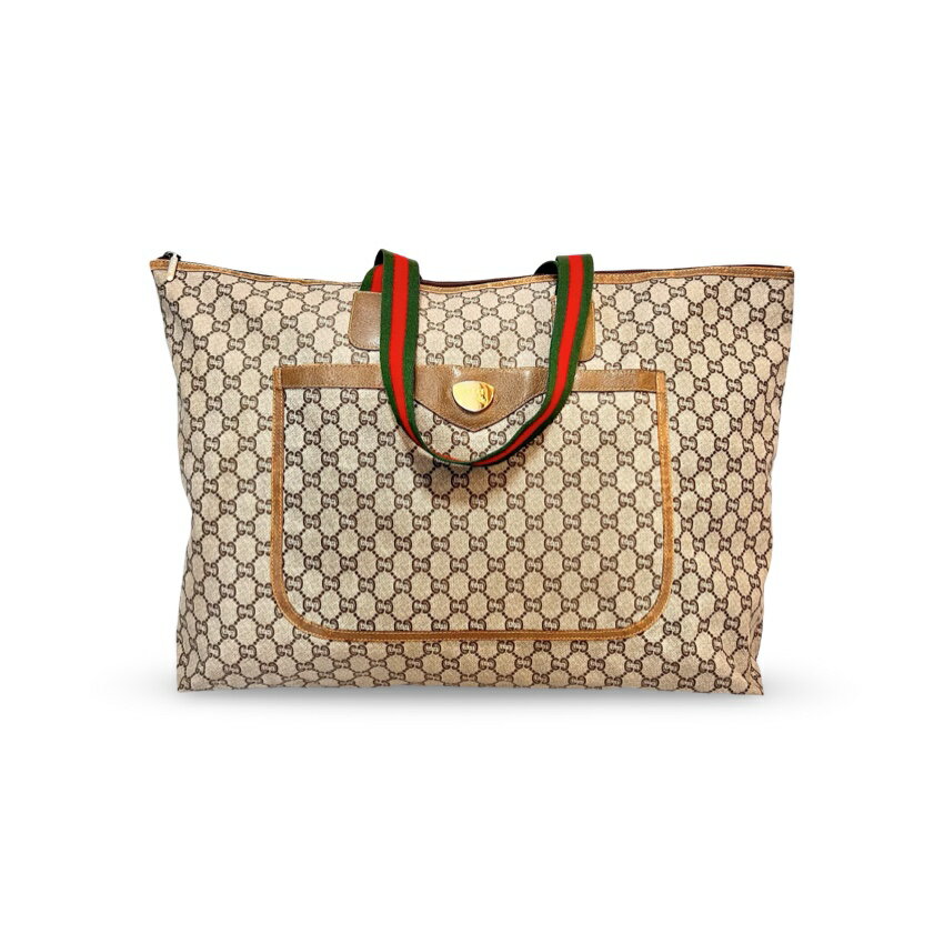 乐天商城 - GUCCI PLUS グッチプラス GG柄 シェリーライン ラージ トートバッグ ブラウン ヴィンテージ【中古】【鑑定済み】