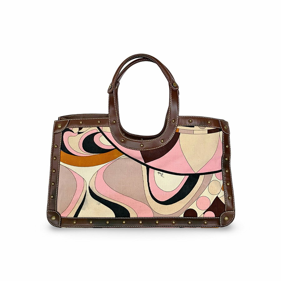 EMILLIO PUCCI - EMILIO PUCCI エミリオプッチ プッチ柄 トートバッグ コーデュロイ レザー ピンク マルチカラー ヴィンテージ【中古】【鑑定済み】