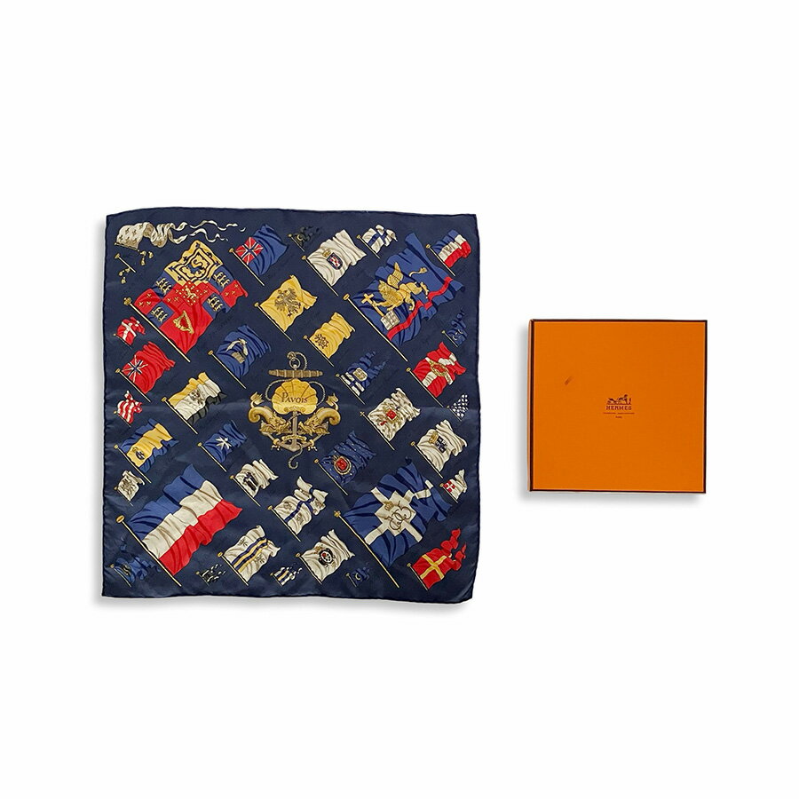 Rakuten - HERMES エルメス PAVOIS 船旗 プチカレ 40 スカーフ ガヴロッシュ シルク ネイビー 箱有り【中古】【鑑定済み】