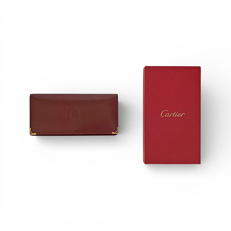 CARTIER - Cartier カルティエ マストライン マスト ドゥ カルティエ 2つ折り レザー 長財布 ロングウォレット ボルドー【中古】【鑑定済み】