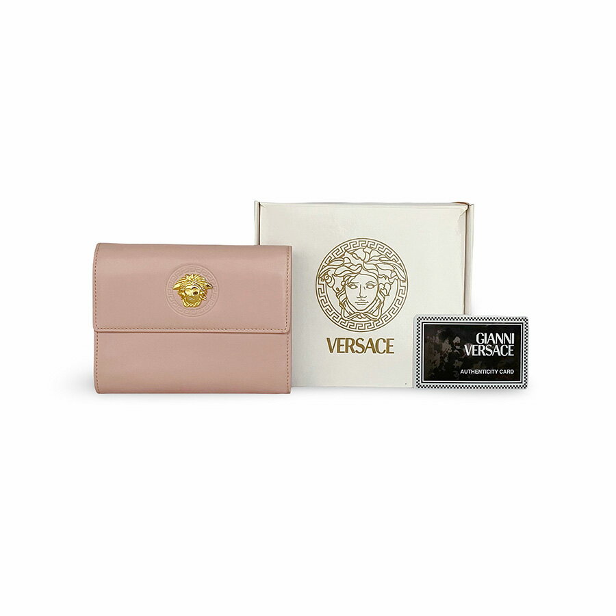GIANNI VERSACE ジャンニヴェルサーチ メデューサ 三つ折り レザー 財布 コンパクト ウォレット ピンク Aランク【中古】【鑑定済み】