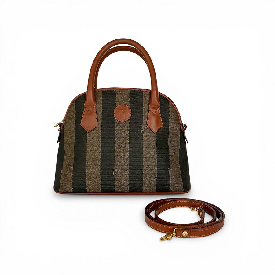 乐天商城 - FENDI フェンディ ペカン柄 ストライプ ドーム型 2WAY ショルダー ハンドバッグ ブラウン イタリア製【中古】【鑑定済み】