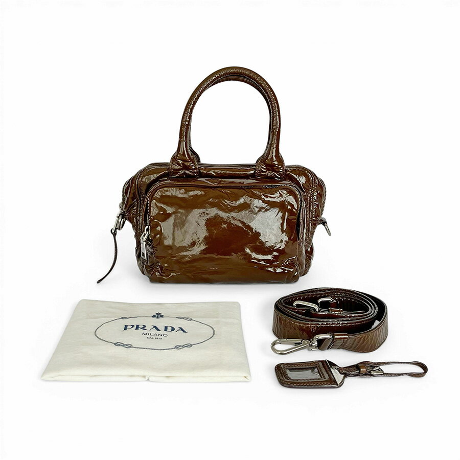 Rakuten - PRADA プラダ トライアングルロゴ パテントレザー エナメル 2WAY ショルダー付き ハンドバッグ ダークブラウン BN2010【中古】【鑑定済み】