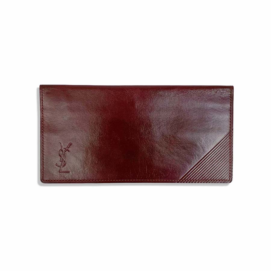 Rakuten - Yves Saint Laurent イヴ サンローラン YSLエンボス レザー 長財布 札入れ ロングウォレット ボルドー ヴィンテージ【中古】【鑑定済み】