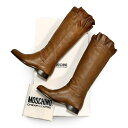 MOSCHINO CHEAP AND CHIC モスキーノ チークアンドシック フリル レザー ロングブーツ ブラウン size 36 イタリア製【中古】【鑑定済み】【送料無料】