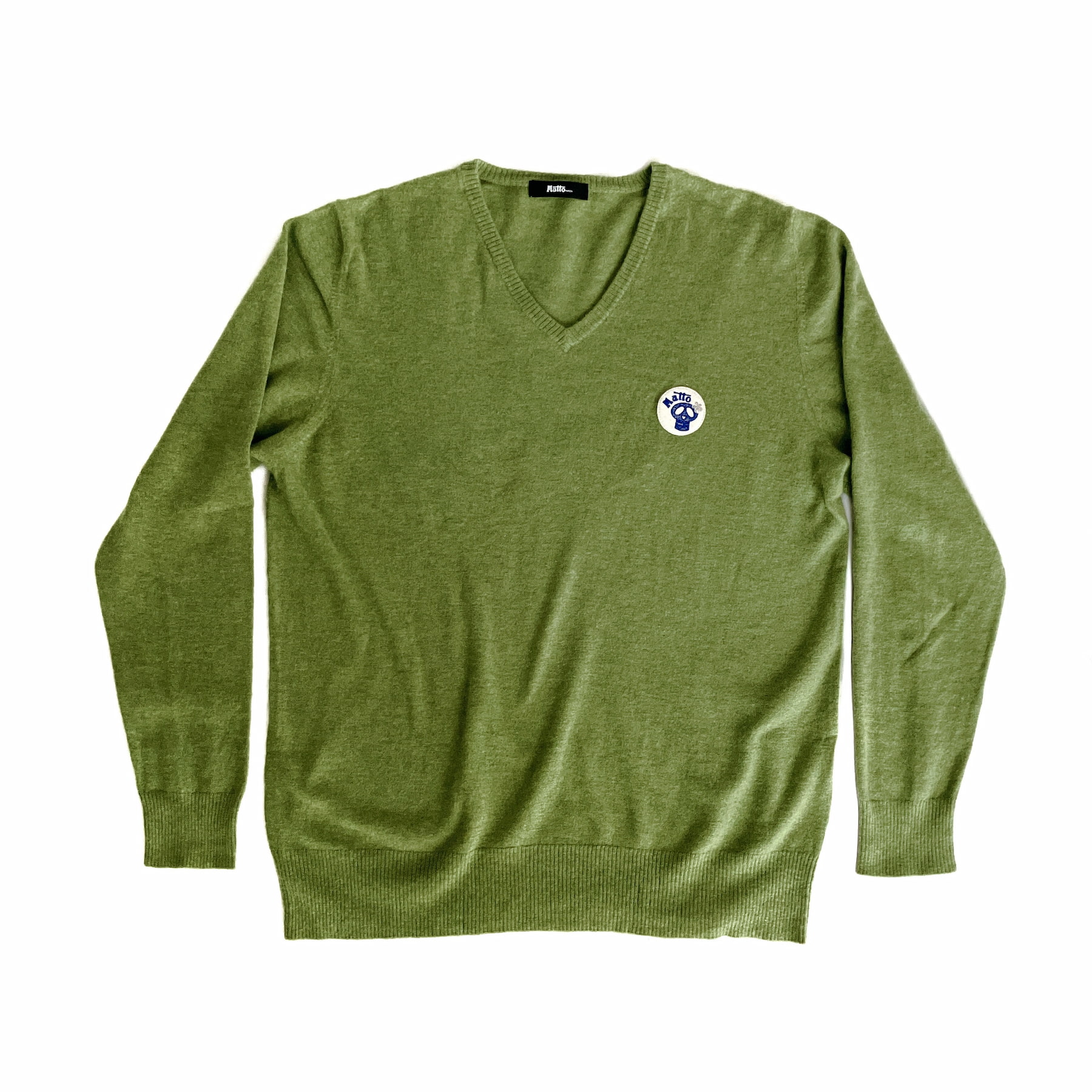 Matto マット ワンポイント 無地 長袖 Vネック ニット セーター ウール グリーン メンズ size XL【中古】【鑑定済み】