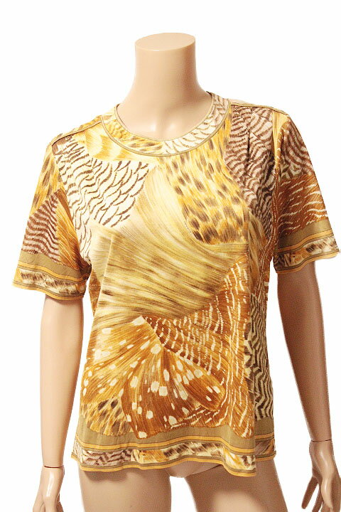 Rakuten - LEONARD FASHION レオナール レオパード アニマル 総柄 半袖 カットソー Tシャツ ゴールド レディース【中古】【鑑定済み】【送料無料】