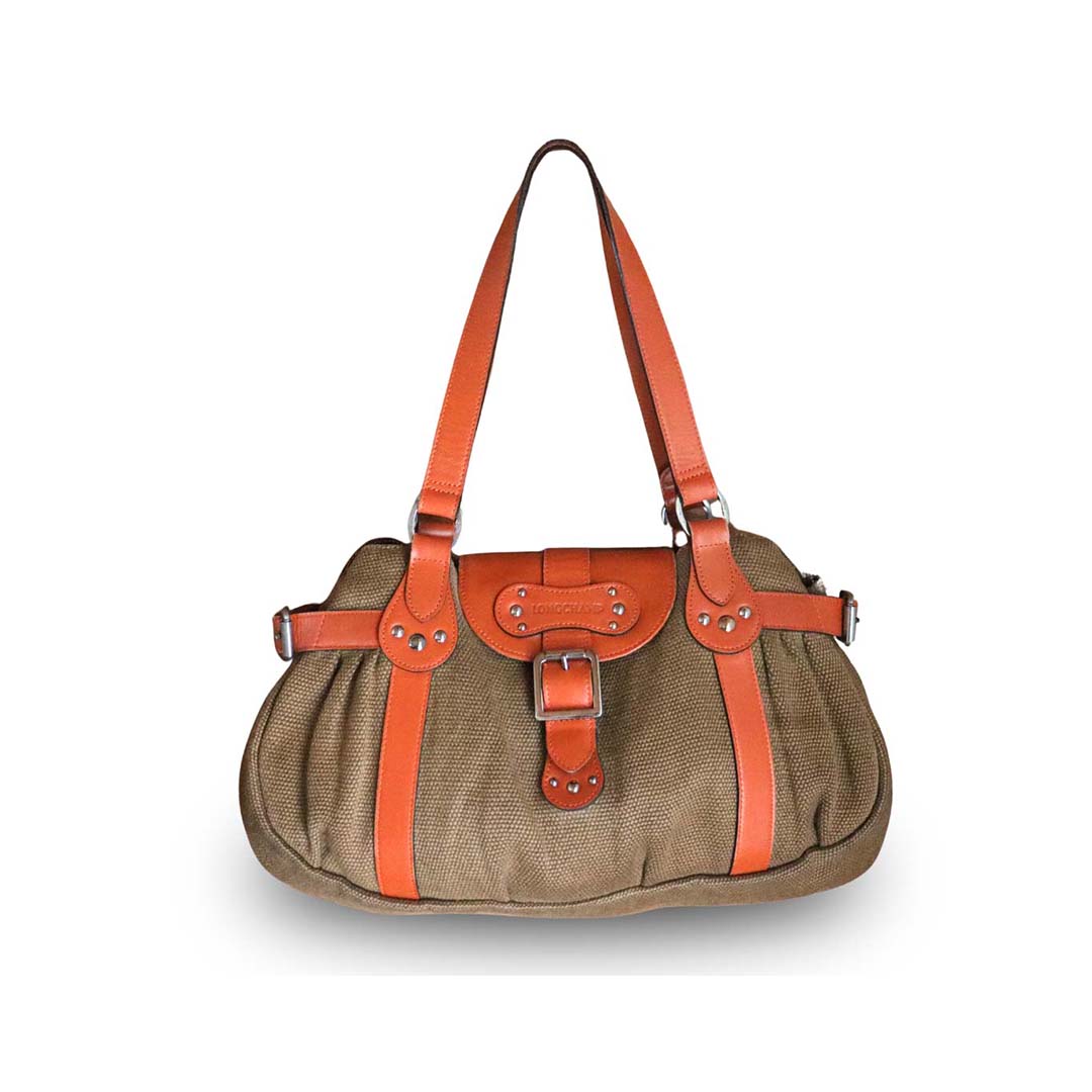 乐天商城 - Longchamp ロンシャン IDOLE ショルダーバッグ ブラウン×オレンジ キャンバス/レザー レディース フランス製【中古】【鑑定済み】【送料無料】