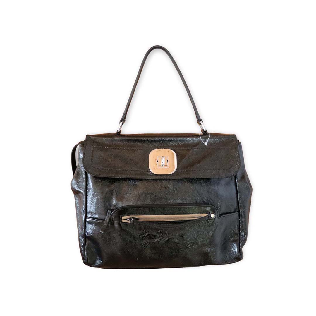 乐天商城 - Longchamp ロンシャン Gatsby ギャツビー ハンドバッグ ブラック エナメル パテントレザー レディース フランス製【中古】【鑑定済み】【送料無料】