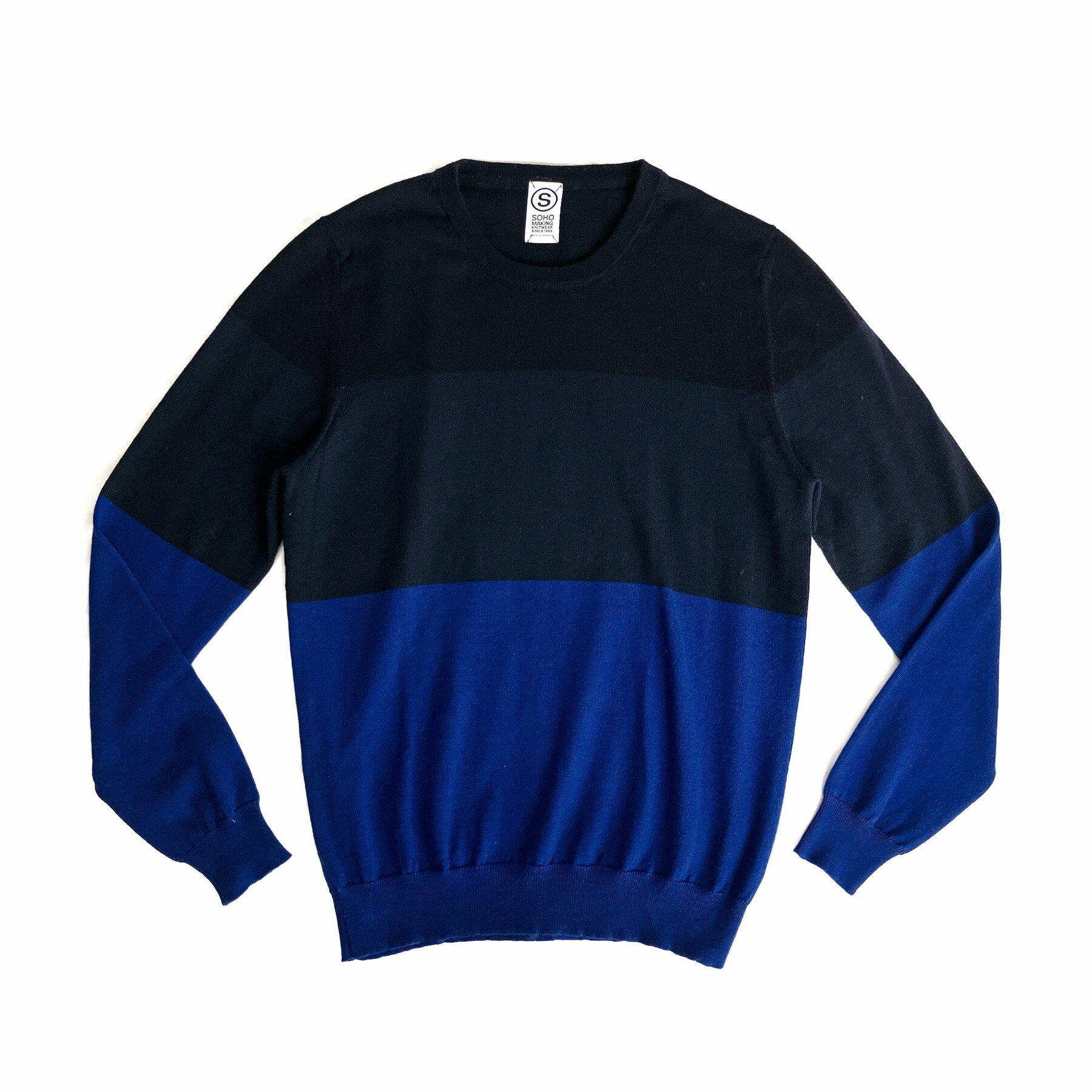 Rakuten - SOHO making Knitwear ソーホー メイキング 長袖 クルーネック ニット セーター ウール ブラック×ネイビー メンズ size M イタリア製 Florence【中古】【鑑定済み】