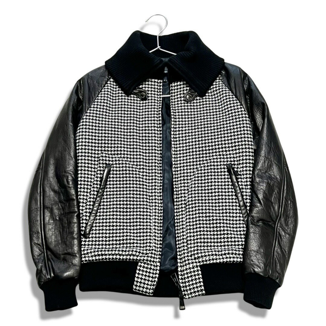 Rakuten - 1 piu 1 uguale 3 ウノピゥウノウグァーレトレ 千鳥格子 レザー カシミア混 ジップアップ ブルゾン ジャケット MRB001 メンズ size 3【中古】【鑑定済み】【送料無料】【中古】【鑑定済み】【送料無料】