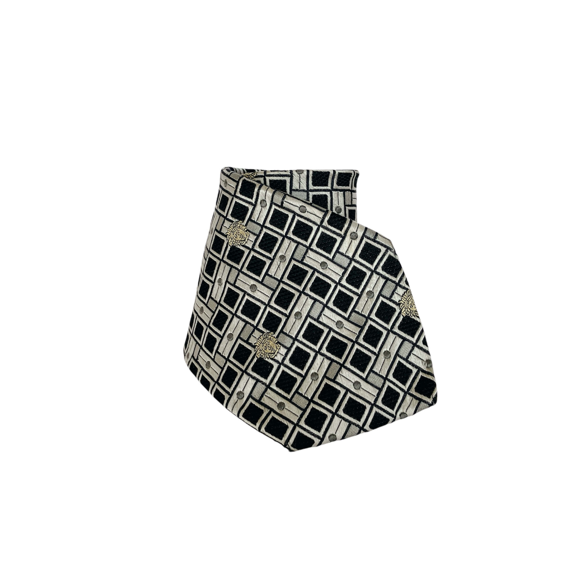 Rakuten - GIANNI VERSACE ジャンニ ヴェルサーチ 小紋 メドゥーサ スクエア柄 シルク ワイド ネクタイ ブラック シルバー ビジネス 当時物 正規品【中古】【鑑定済み】【送料無料】