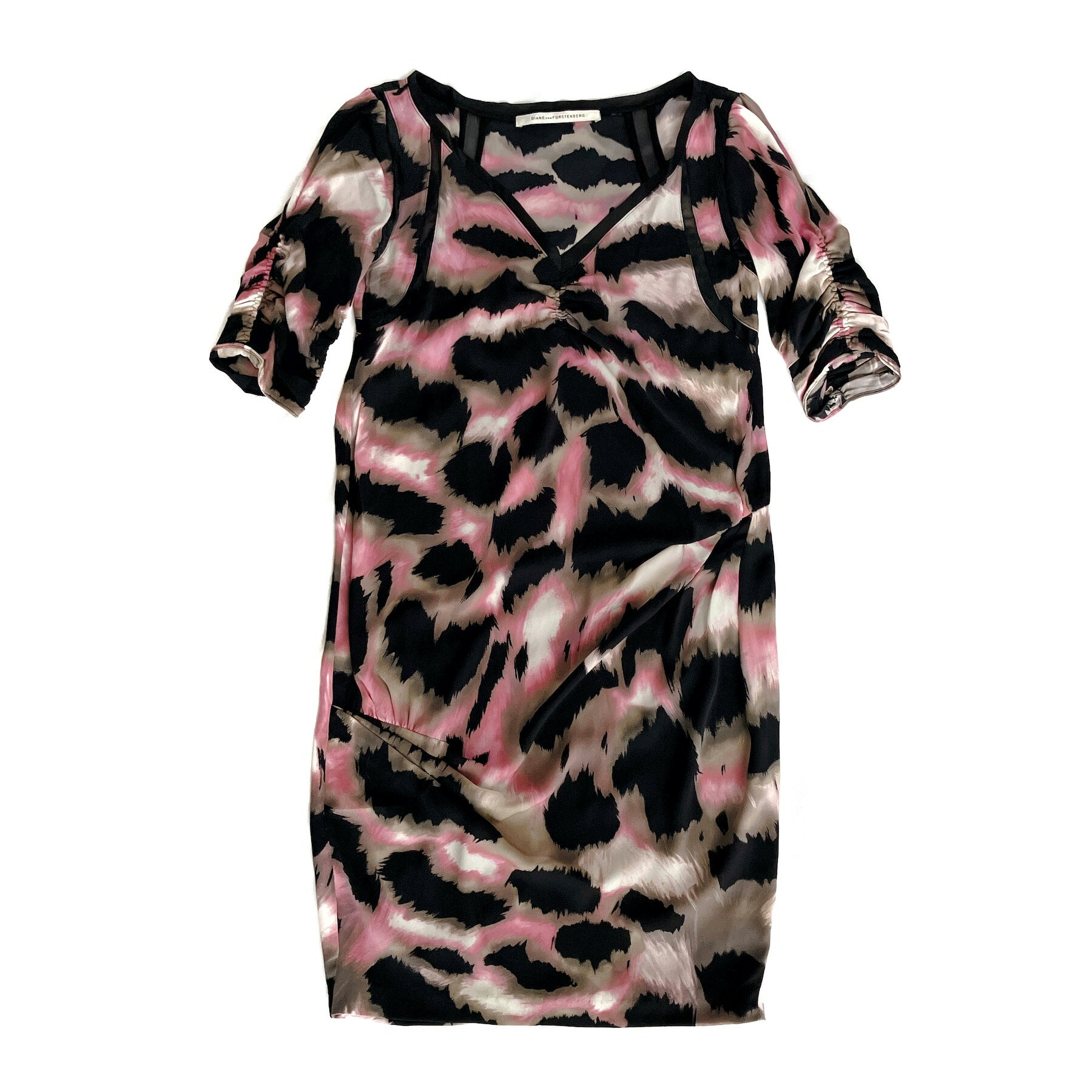 Rakuten - DIANE VON FURSTENBERG ダイアン フォン ファステンバーグ アニマル柄 シルク 半袖 Vネック ワンピース size 0 ピンク系 ブラック DVF【中古】【鑑定済み】【送料無料】