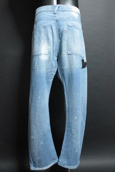 【中古】Q nine(9) ナイン クラッシュ ペンキ加工 薄手 デニムパンツ XLサイズ メンズ 紳士 ボトムス【送料無料】