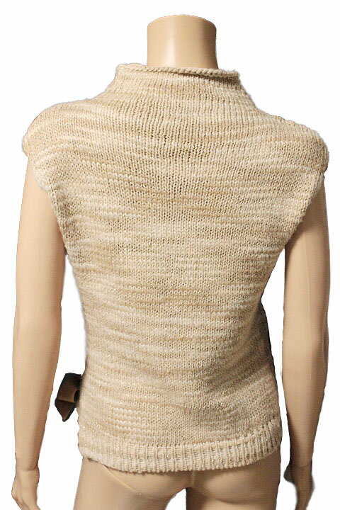 MORABITO PREMIER モラビト プルミエ ノースリーブ ニット セーター リボン付き size 38 ベージュ ゴールド レディース【中古】【鑑定済み】【送料無料】