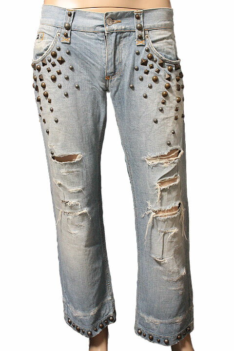 DOLCE & GABBANA ドルチェ&ガッバーナ スタッズ ダメージ加工 デニムパンツ メンズ size 48【中古】【鑑定済み】【送料無料】