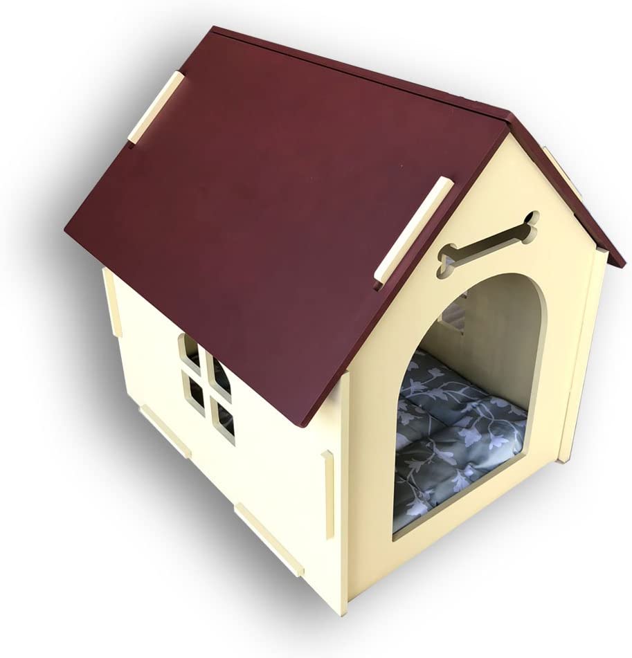 在庫処分セール60％オフ　木製ペットハウス！ 組み立て簡単！犬小屋 室内用 愛犬のおうち 小型犬用 リビングに似合う かわいい サイズ マットレス付