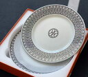 【新品同様・未使用】HERMES エルメス スーププレート 〈Hデコ〉 ホワイト / ブラック 装飾 磁器 陶器 食器(中古)