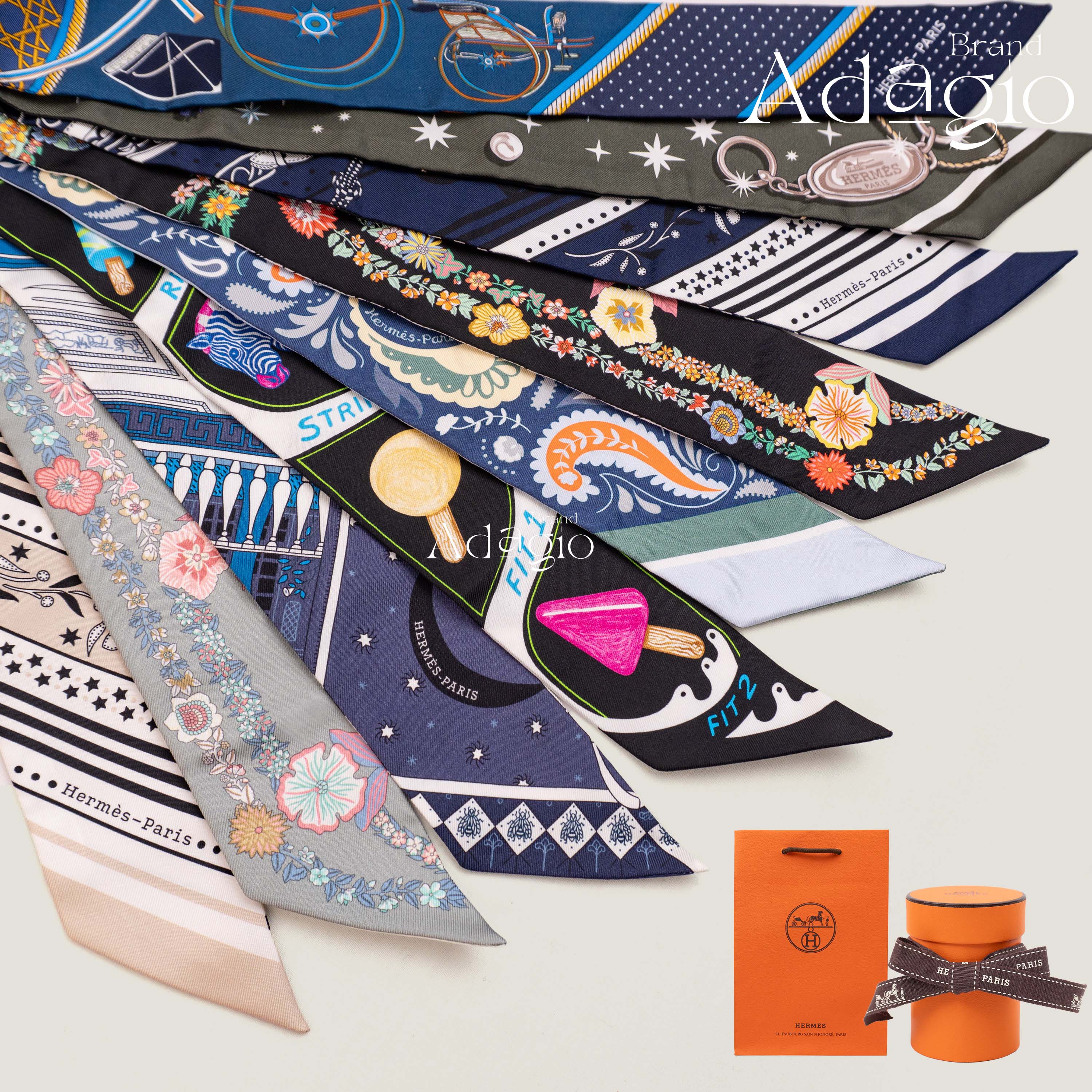 HERMESエルメス　ツイリー　空と海の間　バンダナ柄　シルクスカーフ　ハート HERMES エルメス スカーフ ツイリー 空と海の間 バンダナ Entre