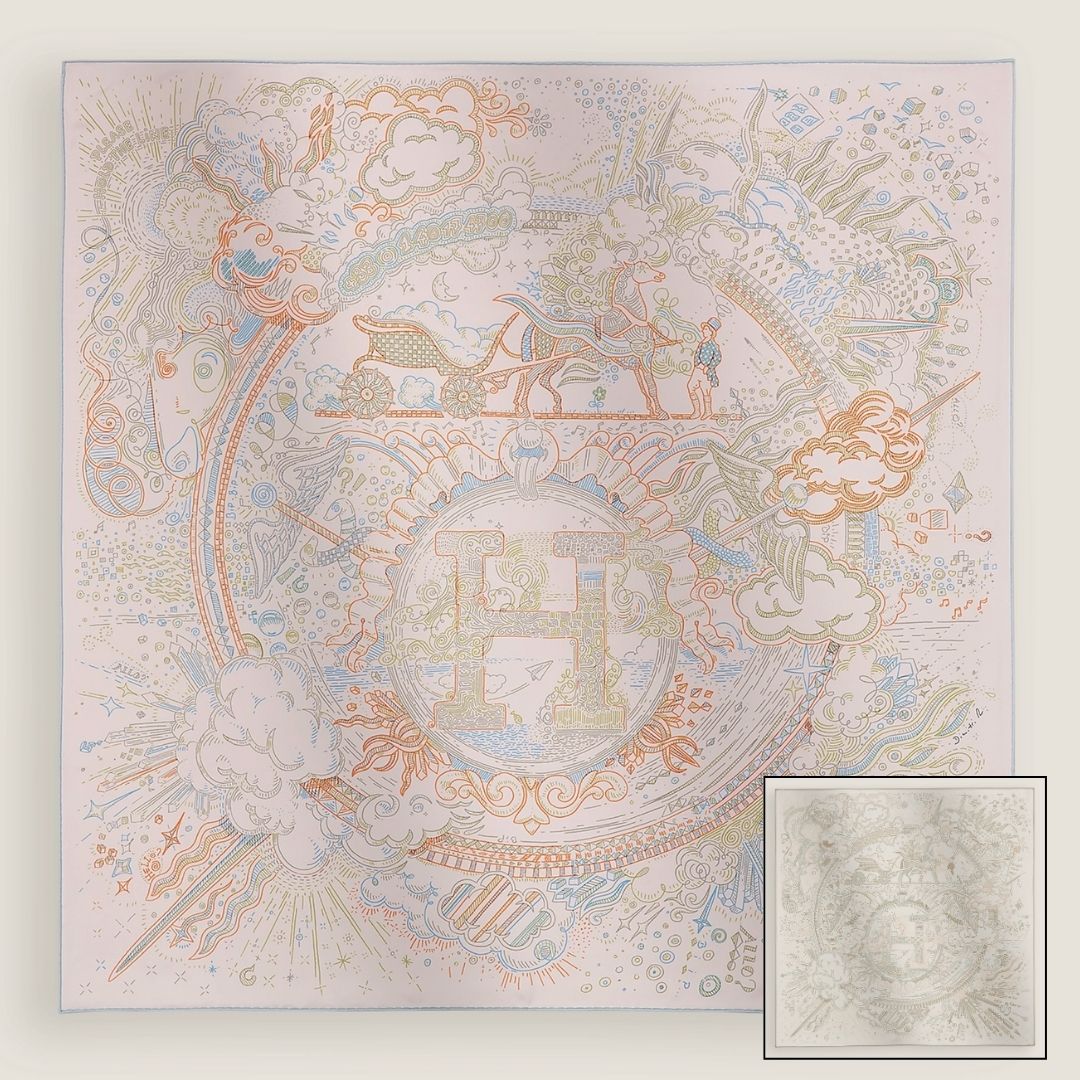 【新品同様・未使用】HERMES エルメス カレ90 《プリーズ・ホールド・ザ・ライン》90cm スカーフ ショール 大判ショール 送料無料 レディース メンズ 中古