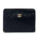 【中古】美品 CHANEL シャネル マトラッセ ココマーク ラムスキン クラッチ セカンド バッグ dD06115M