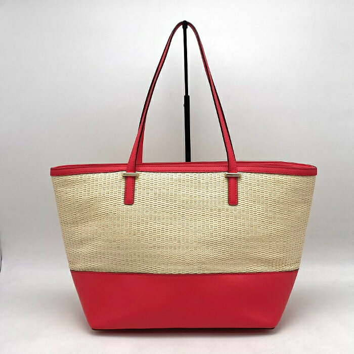 【中古】kate spade ケイトスペード ロゴ レザー ストロー ハンド トート バッグ e...