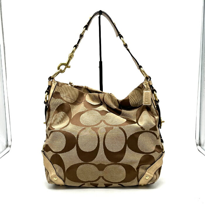 【中古】良品 COACH コーチ シグネチャー キャンバス ワン ショルダー バッグ eY0782N