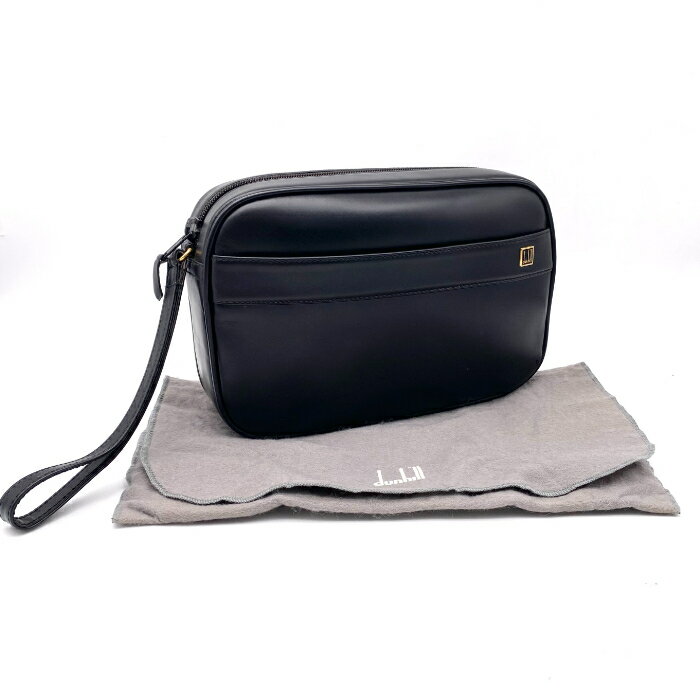 【中古】良品 Dunhill ダンヒル ロゴ レザー クラッチ バッグ eY0827A