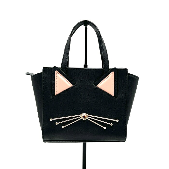F, H, W - 【中古】良品 Kate Spade ケートスペード キャット ロゴ レザー ハンド バッグ fY11257N